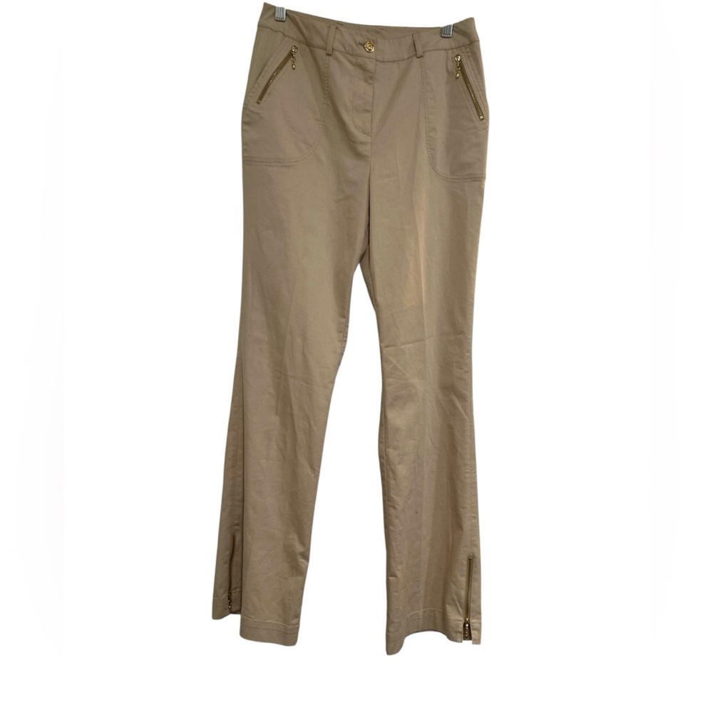 St. John Khaki Zip Pocket Straight Leg Pants zipper ankle